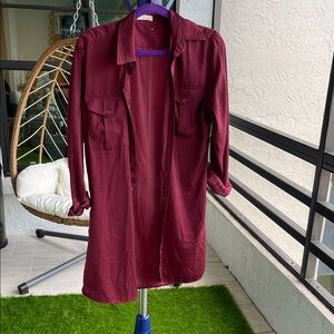 Burgundy Long Sleeve Shirt Dress